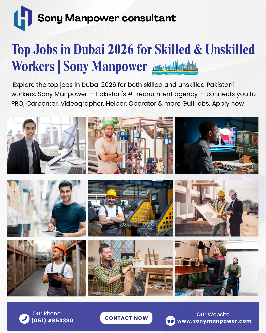 Top Jobs in Dubai 2026 for Skilled & Unskilled Workers | Sony Manpower