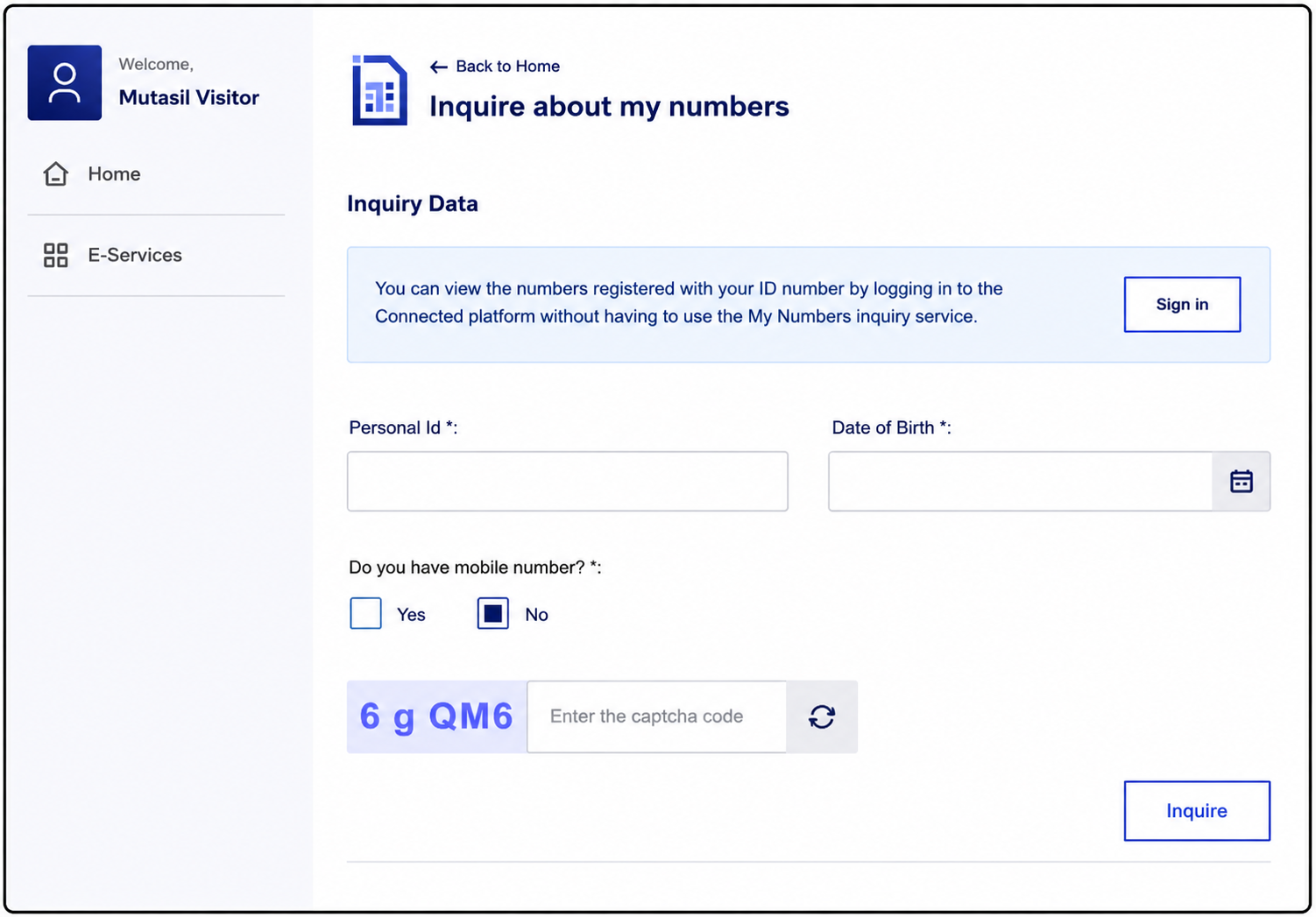 Select Inquiry Type
