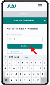 Input the one-time password (OTP) and click “Continue