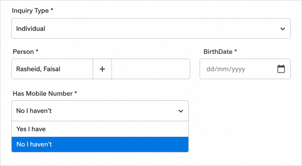 Select Mobile Number Option