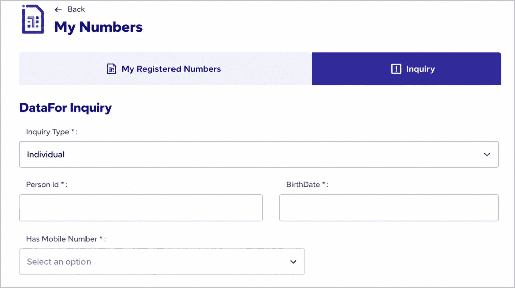 Input Your Iqama Number - Sim registered